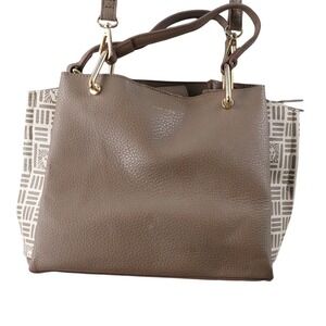 Anne Klein Brown Leather Geometric Print Convertible Shoulder Crossbody Bag
